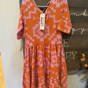 Dot Dot Smile Geometric Pink and Orange Dress